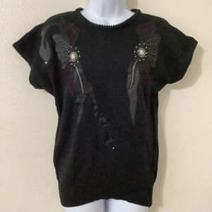 Vintage 90s Christina Embellished Rhinestone Knit Patchwork Pullover Sweater OS